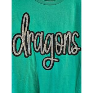 Gildan Softstyle Green Dragons Sequin Graphic T-Shirt Womens Medium Short Sleeve